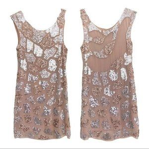 ALICE+OLIVIA Beaded Sequins Embellished 100% Silk Mini Cocktail dress Sz 2 EUC